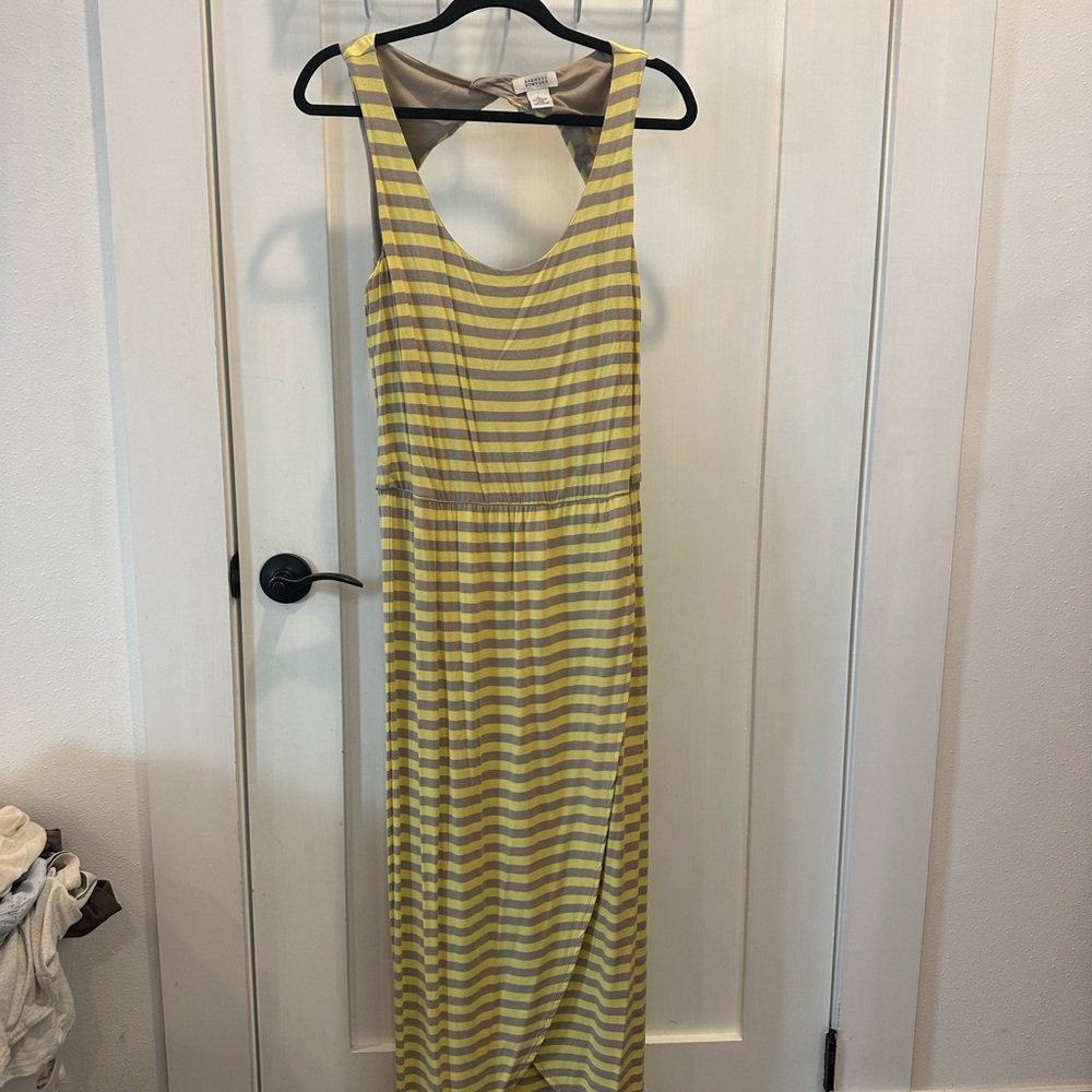 Yellow and Gray Striped Sleeveless Dress